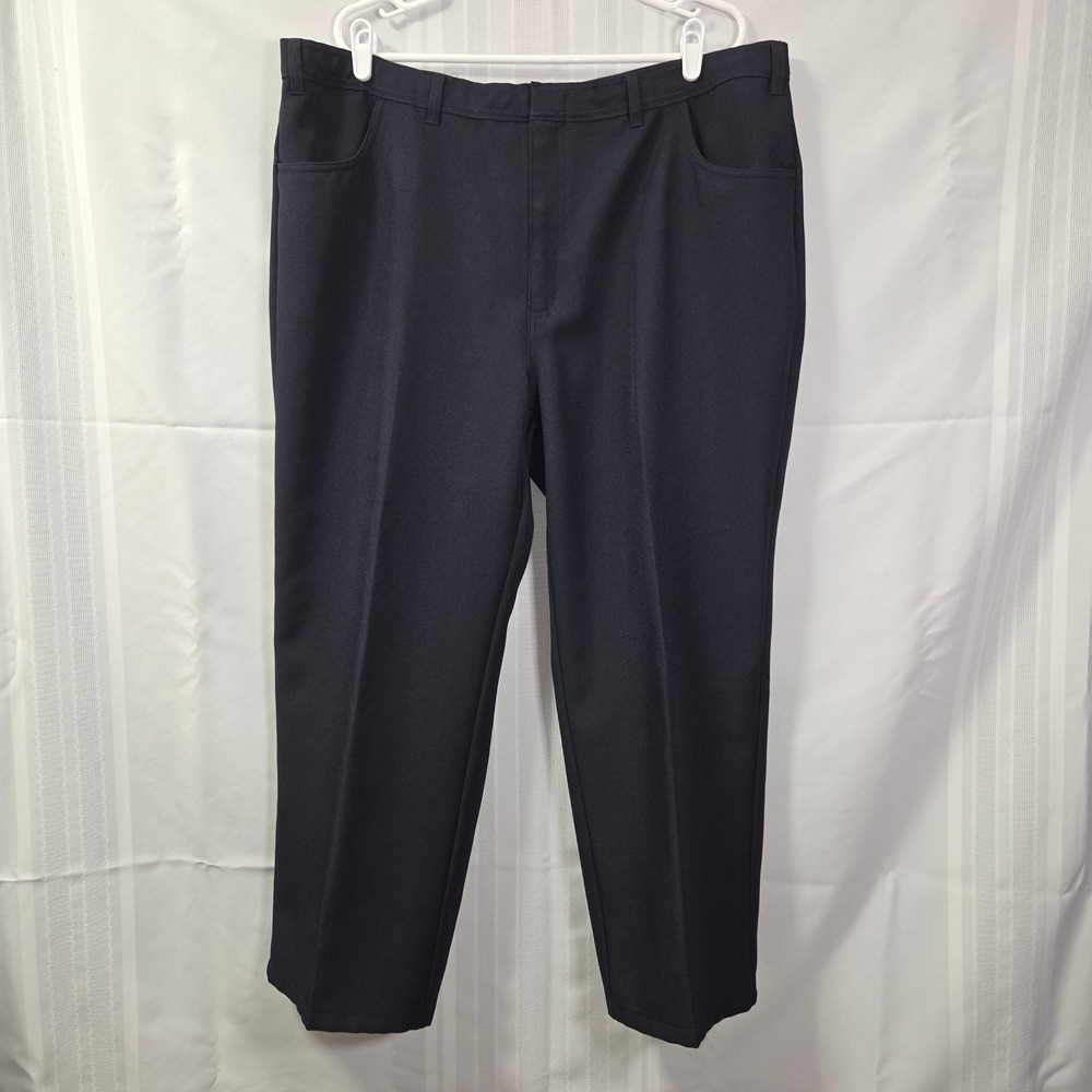 John Blair Pants Mens 44S Black Polyester Flat Front Straight Leg Dress Trousers
